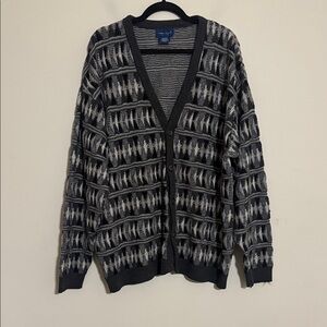 Vintage Towncraft Black Gray Cardigan Sweater knit men  XXL/XXG Y2K grandpa goth